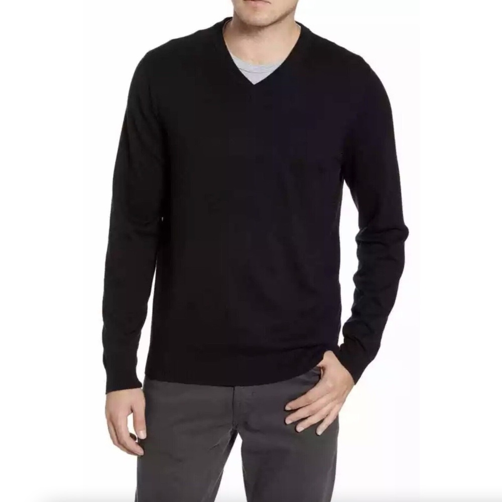 Hickey Freeman Mens V-Neck Sweater Pullover Cashmere Blend in Black Size…